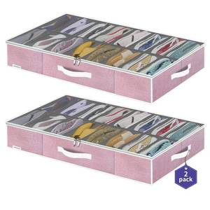 lot 7298 image: Onlyeasy Large Under Bed Shoe Organizer Container Box, Set of 2, Fit 16 to 32 Pairs of shoes, Underbed Shoes Closet Storage Solution, L37.7x W23.6x H5.9 inch, Cotton-like Pink, MXPUBS16P2