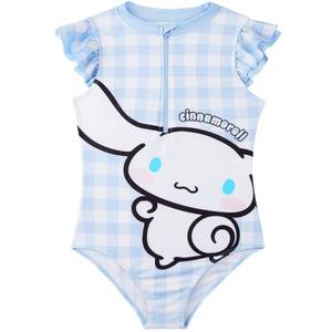 lot 7301 image: Hello Kitty Girls Swimsuit, One Piece Summer Bathing Suit, Front Zip Ruffle Sleeve Swimwear, Kawaii Beach Outfits (6-7 Years, BlueWhite Cinnamoroll)