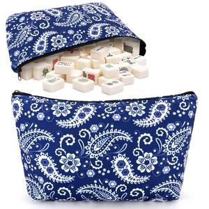 lot 7305 image: Booson American Mahjong Bag Blue Paisley Mahjong Tiles Bags Soft Thickened Carrying Bag with Zipper Inner Pocket 13 x 7.8 x 3.2 Inches (Case Only)