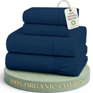 lot 7325 image: LANE LINEN Eco Friendly 100% Organic Cotton Bed Sheets Queen Size, Soft & Comfy Percale Weave, Fully Elasticized Mercerized Naturally Cooling Cotton Sheets Queen Size Set- Navy
