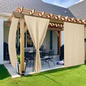 lot 7327 image: NICETOWN 2 Panels Rod-Free Outdoor Curtains for Patio Waterproof, Sticky Top & Back Tab Bottom with Free Rope for Wind Resistance, Weatherproof Drapes for GazeboPorch, W52 x L96 in, Biscotti Beige