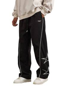 lot 7334 image: SOFIAS CHOICE Mens Baggy Sweatpants Y2k Striped Star Print Wide Leg Dance Pants with Pocket Streetwear Black Large