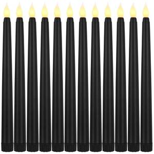 lot 7340 image: Baquler 50 Pcs 8.5 Inch Black LED Flameless Taper Candles Bulk Battery Operated Taper Candles Flickering Candlesticks for Wedding Church Holiday Table Decoration