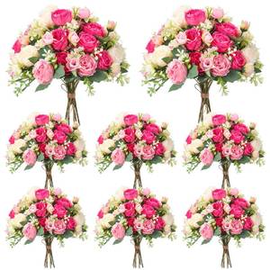 lot 7342 image: Geosar 8 Bundles Artificial Peonies Flowers Fake Silk Peony Bouquet Faux Peonies Flowers Bulk for Decoration Vase Floral Arrangements Wedding Party Table (Bright Color)