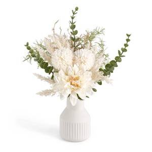 lot 7343 image: Mkono Small Artificial Flowers in Ceramic Vase 13.5 Centerpieces Coffee Table Decor, Silk Flower Arrangements for Home Decor Indoor Fake Flower Bouquet for Dining Room Kitchen Wedding, White