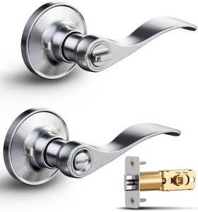 lot 7349 image: Veise Privacy Door Handles Interior, Door Levers Lock Keyless for Bedroom, Bathroom, Rust-Proof Door Knobs Interior, Waterproof Zinc Alloy Wave Lever Right Left Handed, Satin Nickel