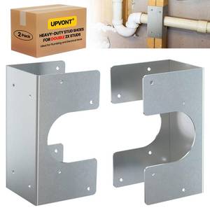 lot 7359 image: UPVONT Stud Shoes for Double 2X Studs, 16-Gauge Galvanized Stud Shoes, 6.25 Height, 3 Width, Fits Up to 2 38 OD Pipes Thicker, Higher, IBCIRC Code Compliant, Extra Durable (6.25x3-2 PCS)