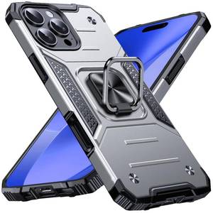 lot 7368 image: Anqrp Heavy Duty Case for iPhone 16 Pro Case with Enhanced Ring Holder Grip Stand, Military Grade Shockproof Rugged Drop Protective Silicone Hard Slim iPhone 16 Pro Phone Case Cover,Silver
