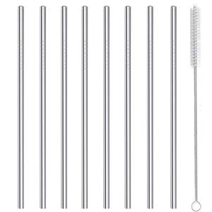 lot 7369 image: Stainless Steel Straws Metal Reusable Drinking Straw for Juice Iced Coffee Cold Beverage Water Highball Glasses 20oz Tumblers Mugs Cups, 0.24 6mm Wide 215mm Long, Set of 8 with Brush, Silver