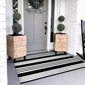 lot 7373 image: OJIA Black & White Outdoor Rug 3x5 Cotton Hand-Woven Striped Porch Rugs Machine Washable Entryway Rug Indoor Outdoor Area Rug Front Door Rug Floor Mat for FarmhouseLiving RoomHome Entrance