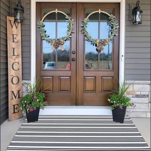 lot 7374 image: Black and White Striped Outdoor Rug Front Porch Rug 35.4x59 Cotton Hand-Woven Welcome Mats Layered Door Mats for Front PorchEntrywayLaundry RoomBedroomOutdoor (35.4x59)