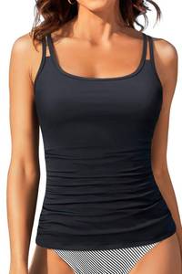 lot 7378 image: Women Tankini Swim Top Only - Tummy Control Swimsuit Bathing Suit Top  Black M