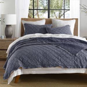 lot 7379 image: HORIMOTE HOME 100% Linen Front100% Cotton Back Quilt Set Queen Size, Steel Blue Pre-Washed European Flax Linen Quilt, Diamond Stitch Bedspread Coverlet Bedding Set 3-Piece for All Seasons