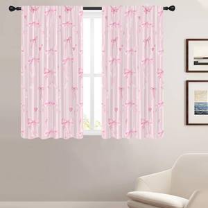 lot 7380 image: Coxila Pink Bow Window Curtains for Bedroom 42 x 63 Inch Rod Pocket Kids Cute Blush Girls Girly White Pastel Aesthetic Coquette Preppy Kawaii Home Bedroom Living Room Treatment Set of 2 Panels Drapes
