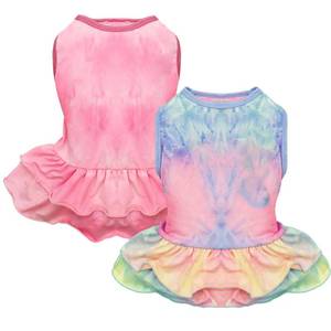 lot 7382 image: cyeollo 2 Pack Dog Dresses Spring Summer Dog Clothes Dress Breathable Pet Dresses for Small Dogs Girl, Tie Dye Large