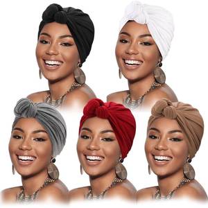 lot 7384 image: DRESHOW 5 Pack Knotted Headwraps for Women African Turban Pre-Knotted Beanie Headwraps Hair Covers Cap