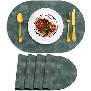 lot 7385 image: ADRIMER Placemats, Heat Resistant Oval Placemats Set of 4 Washable 12 x 17 Inch, Waterproof Table Mats, Wipeable Pu Place Mats for Kitchen, Dining Room, Blue & Green