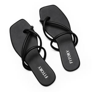 lot 7393 image: FITORY Womens Slide Sandals Flat Flip Flops with Cross Strap Thongs for Summer Size 11 Graphite Black