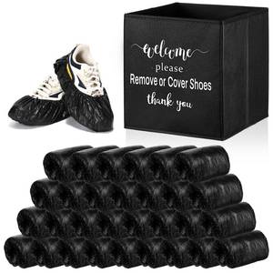 lot 7395 image: Unittype 300 Pcs Black Disposable Waterproof Shoe Covers with 1 Pcs Indoor Foldable Storage Box Welcome Please Remove or Cover Shoes Sign for House, Fits up to Size 13 Us Men and 15 Us Women