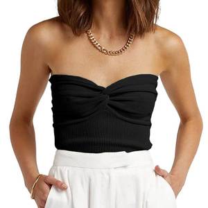 lot 7400 image: Womens Strapless Crop Top Sexy Sweetheart Neck Ribbed Knit Twisted Knot Front Sleeveless Y2K CamisoleTanks Top (Medium, Black)