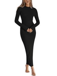 lot 7406 image: Dressmine Women Bodycon Midi Dresses Sexy Slim Fit Long Sleeve Maxi Dress 2026 Trendy Party Formal Dresses Black,S