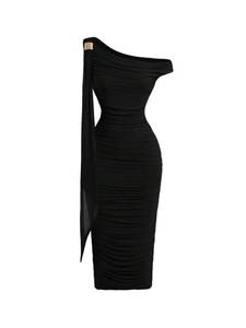 lot 7407 image: Floerns Womens Elegant Off The Shoulder Midi Dress Metal Sleeveless Ruched Slim Fit Bodycon Party Dresses Black Small