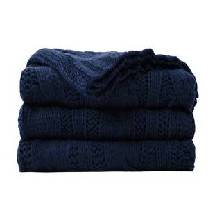 lot 7414 image: Battilo Navy Cable Knit Throw Blankets for Couch, Super Soft Warm Cozy Decorative Knitted Throw Blanket for Bed, Sofa, Chair 50x60