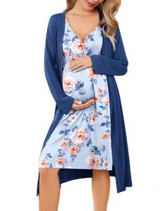 lot 7415 image: Ekouaer Nursing Gown and Robe Set Floral Maternity Nightgowns Nursing Dress for Breastfeeding Pregnancy Clothes Light Blue&Pink Flower M