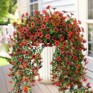 lot 7416 image: Artificial Fake Hanging Flowers Plants for Outdoor Spring Summer Decoration,2 PCS Faux Silk Daisy with Eucalyptus Leaves,UV Resistant Look Real for Outside Home Planter Porch Patio Balcony Yard Decor