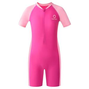 lot 7421 image: karrack Girls and Boys One Piece Rash Guard Swimsuit Kid Water Sport Short Swimsuit UPF 50 Sun Protection Bathing Suits Pink (Size 6-7Years)