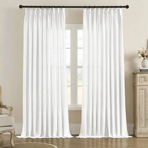 lot 7424 image: MASWOND White Linen Pinch Pleated Curtains 96 Inches Long for Living Room, Textured Linen Blended Light Filtering Pinch Pleat Semi Sheer Window Drapes, Easy Hanging Via Hooks 1 Panels 52 Wx96 L