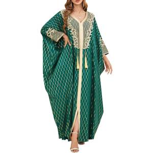 lot 7426 image: Embroidered Muslim Dress for Women - Wedding Guest Turkey African Caftan Kaftan Abaya Long Sleeve Maxi Dress Loose Kimono Robe Dubai Dresses Dark Green