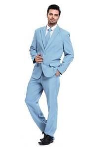 lot 7427 image: Mens Solid Color Party Suit 2 Piece Jacket Pants with Tie Costume Set for Prom Festive Bachelor Party Clubbing Light Blue XL
