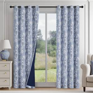 lot 7432 image: FMFUNCTEX 100% Blackout Curtains for Bedroom Blue Floral 108 Inches Long Curtain for Living Room Blossom Printed Thermal Insulated Extra Long Drapes for Farmhouse D�cor 2 Panels Grommet Top