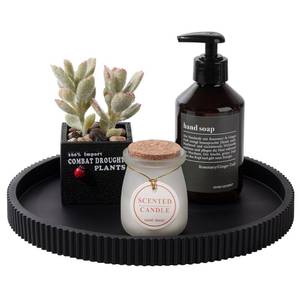 lot 7453 image: Silicone Bathroom Tray Round Kitchen Counter Organizer Decorative Vanity Accessories Coffee Table Decor for Perfume, Candle, Soap Dish, 10 Inch, Black