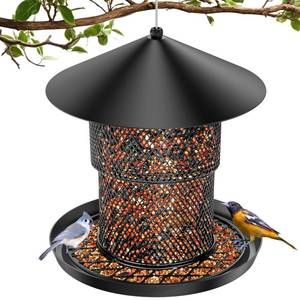lot 7462 image: Bird Feeder for Outdoor Hanging, No Mess No Spill - Birdfeeder for Outdoor, Squirrel Proof Bird Feeder wCatch Tray - Large Capacity All-Metal for Outside Hanging