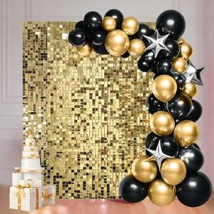 lot 7468 image: 24 Pcs Light Gold Shimmer Wall Backdrop Panels - 4 FT x 6 FT Light Gold Sequin Backdrop for Birthday Graduation Home Party Prom Background Decoration