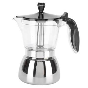 lot 7473 image: Qiilu Premium 6 Cups Moka Pot, 300ml Stainless Steel Coffee Maker with Glass Top, Italian Octagonal Household Brewing Pot for Cappuccino, American Coffee, Macchiato and Mocha