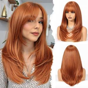 lot 7515 image: HAIRCUBE Layered Auburn Medium Long Straight Synthetic Wigs for Women with Bangs Heat Resistant Natural Look for Daily Use