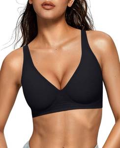 lot 7530 image: OEAK Womens Deep V Bras Comfortable Support Push Up Bralettes Low Cut no Underwire Bra Plunge Seamless Tshirts Bras Black XL