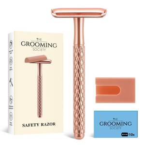 lot 7532 image: The Grooming Society Double Edge Safety Razor for Women with Silicone Cover & 10 Blades for Travel Metal Eco-Friendly Reusable Single Blade Razor for Shaving (Rose Gold)