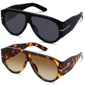 lot 7534 image: GRFISIA Oversized Retro Aviator Sunglasses for Women Men 70s Vintage Style Trendy Thick Frame Shades Driving Outfit UV400