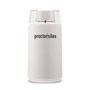 lot 7535 image: Proctor Silex Electric Coffee Grinder for Beans, Spices and More, Stainless Steel Blades, 12 Cups, White