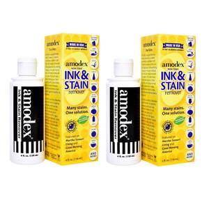 lot 7538 image: Amodex Ink & Stain Remover for Clothes, Leather and Skin - Removes Ink, Ballpoint, Sharpie, Grease and More, Works on Set-in Stains, Gentle but Powerful, 4oz120ml Bottle (Pack of 2)