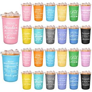 lot 7551 image: SiliFine 24 Pcs Employee Appreciation Gifts Bulk Iced Coffee Sleeve Bulk for Iced & Hot Drinks Cold Beverage Cooler Thank You Present for Staff Coworker(Light Color)