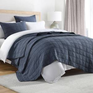 lot 7557 image: HORIMOTE HOME 100% Cotton Quilt Set Twin Size, Denim Blue Pre-Washed Bedspreads Coverlet Set in Geometric Pattern, Cozy Lightweight Stitching Decorative Bedding Cover with 1 Sham for All Season