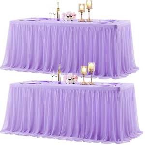 lot 7558 image: Suppromo 2 Pack 8ft Lavender Tulle Tablecloths for Rectangle Tables 8 Foot Rectangular Table Cloth Wrinkle Free Tablecover with Tutu Skirt for Wedding Baby Shower Birthday Party Banquet Buffet Cake
