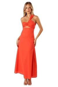 lot 7564 image: Petal & Pup Luna One Shoulder Maxi Dress - Tangerine M