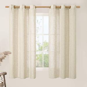 lot 7568 image: LAMIT Beige Linen Curtains 60 Inch Length for Kitchen, Light Filtering Short Drapes Bronze Grommet Window Treatment Panels for BedroomSmall Windows, 2 Panels, 34 x 60 Inch