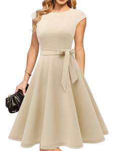 lot 7569 image: DRESSTELLS Cocktail Dress, Summer Wedding Guest Dresses for Women 2024, Petite Formal Vintage Party Dress, Modest Homecoming Prom Dress for Teens Champagne S